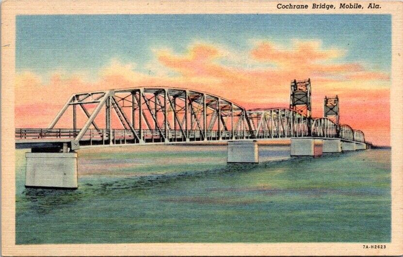 Vintage Postcard Cochrane Bridge Mobile Alabama AL c.1930-1945              N386
