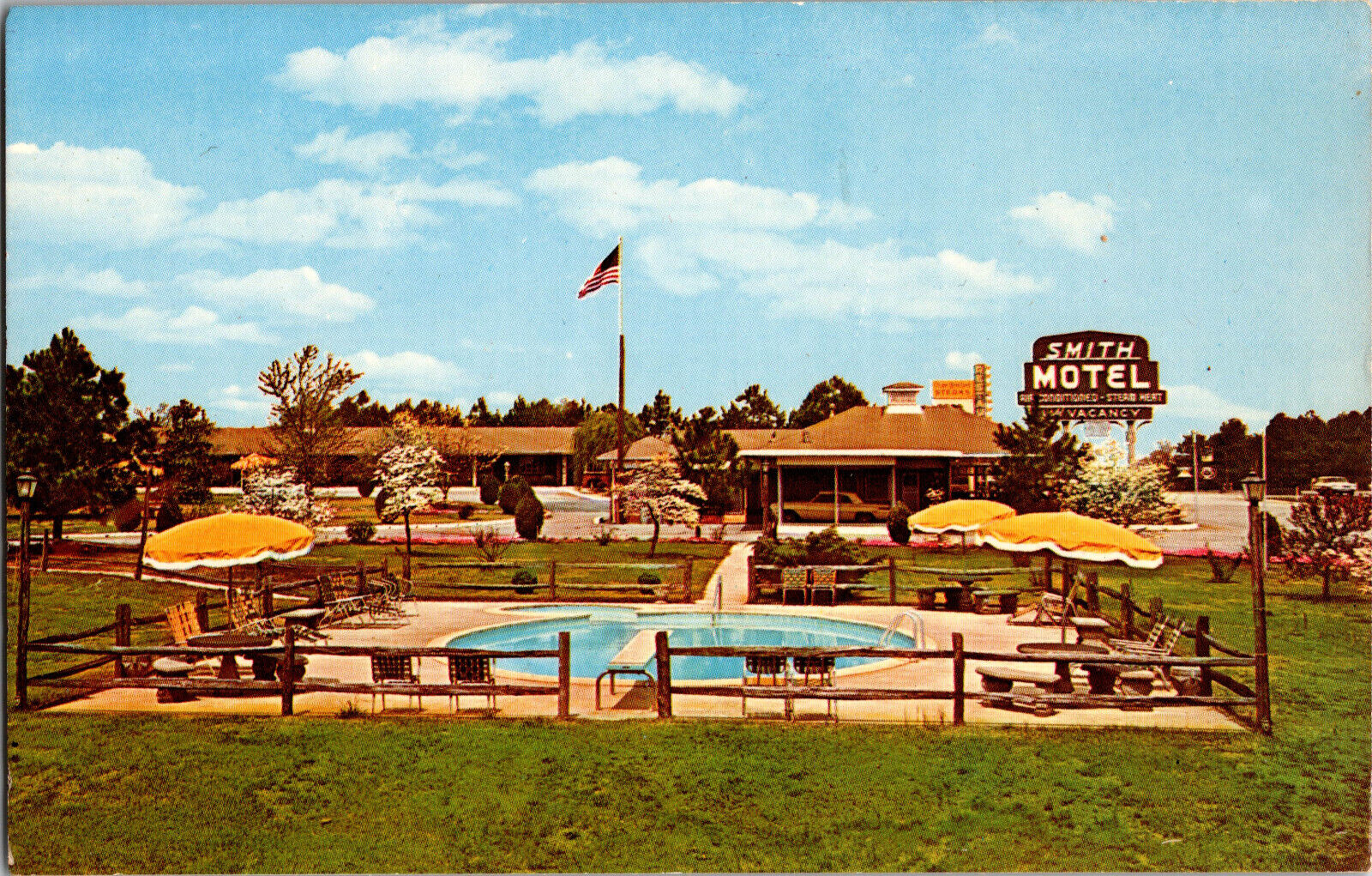 Vtg Postcard, Smith Motel, Kennesaw, GA, Overlooking Kennesaw Mt., Pool View