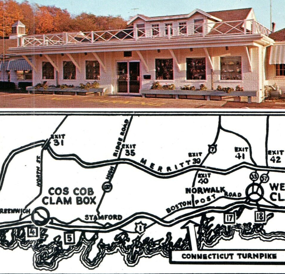 Vintage Postcard The Clam Box Restaurant Cos Cob Connecticut Seafood-Map58