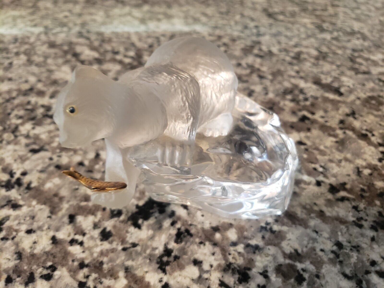 Faberge Crystal Polar Bear Signed Igor Carl Faberge With Gold Fish