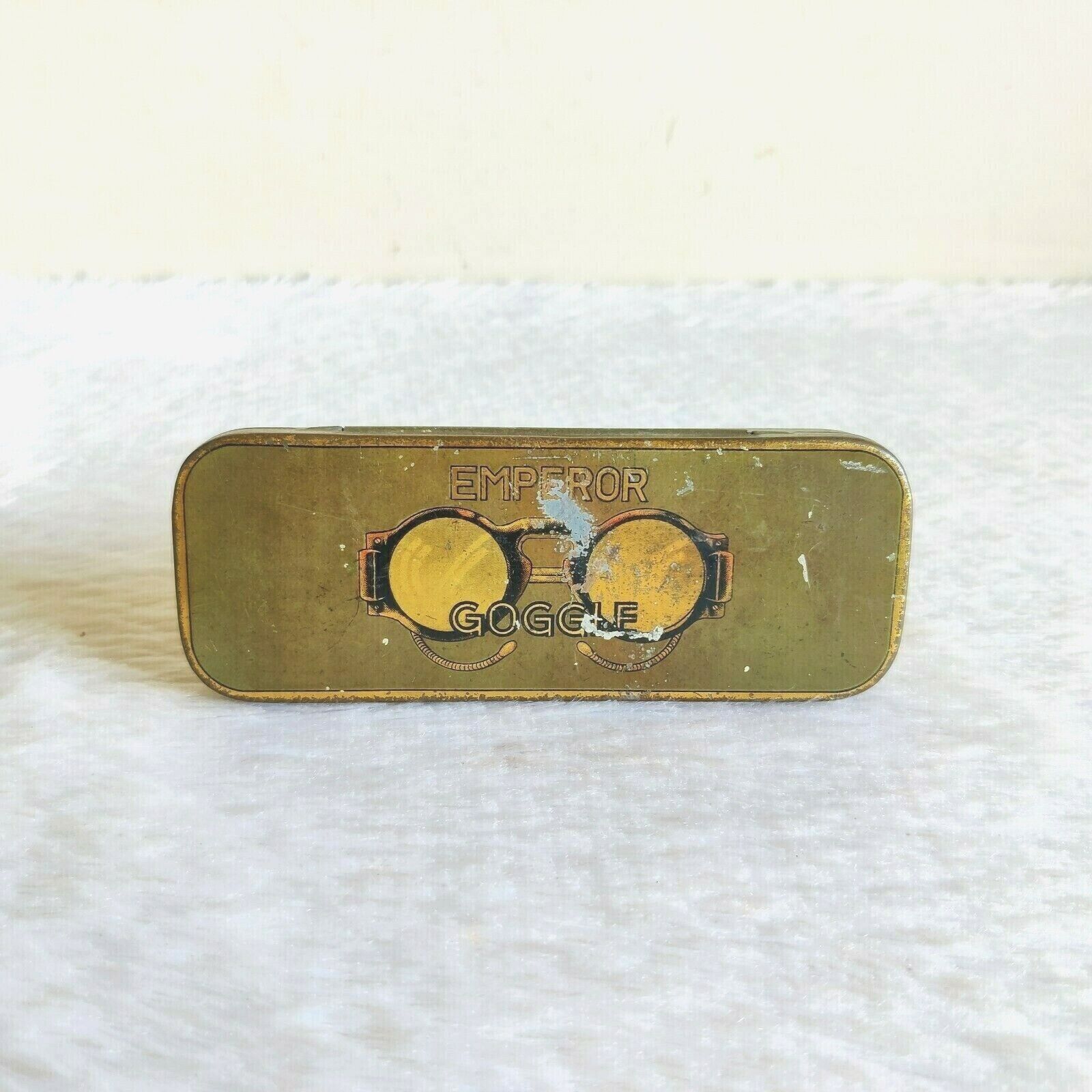 1920s Vintage Emperor Goggles Advertising Litho Tin Box Japan Collectible TB951