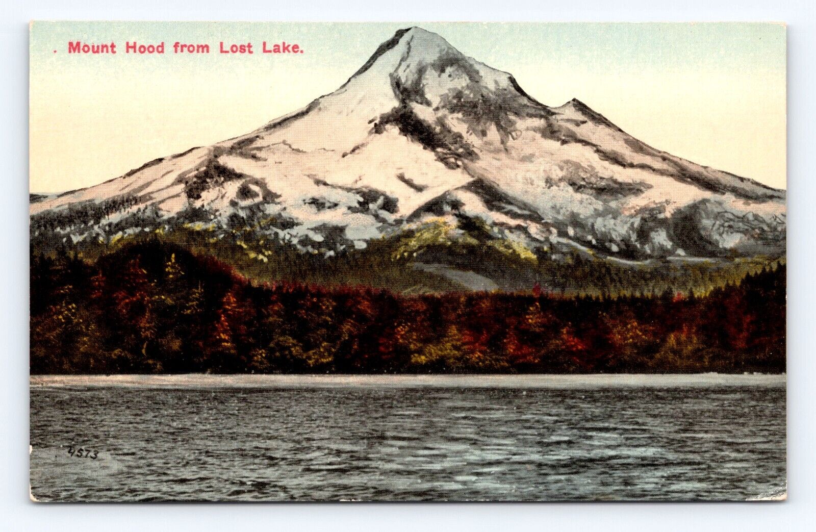 Old Postcard Mt Mount Hood Lost Lake Oregon Preachers Peak 1930-40\'s