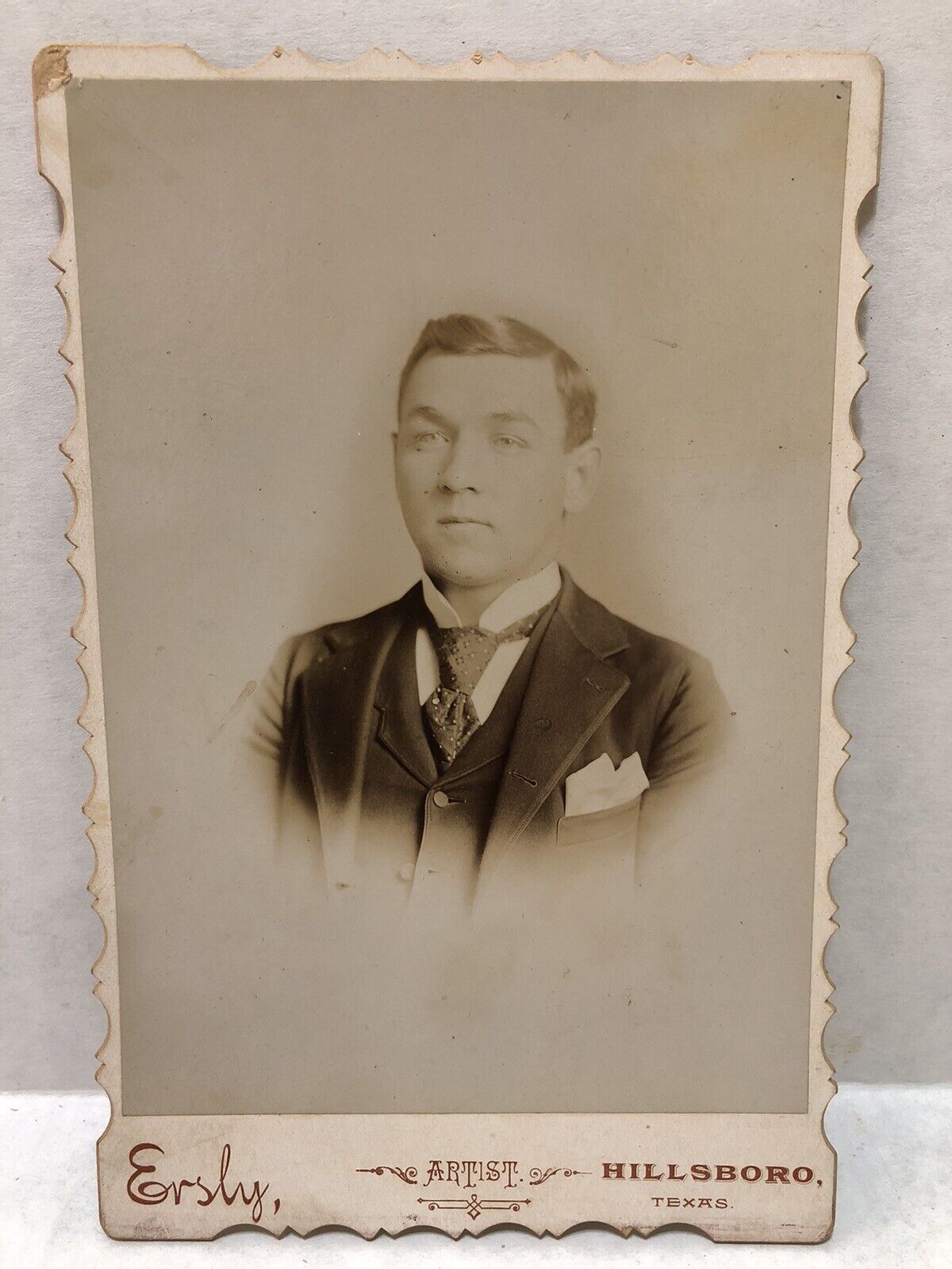 Antique 1800s Cabinet Card Photo of Identified YOUNG MAN - Hillsboro TEXAS