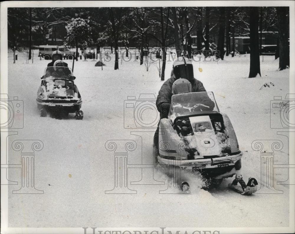 1973 Press Photo Snowmobiles at Edgewater Park, Ohio - nef53809