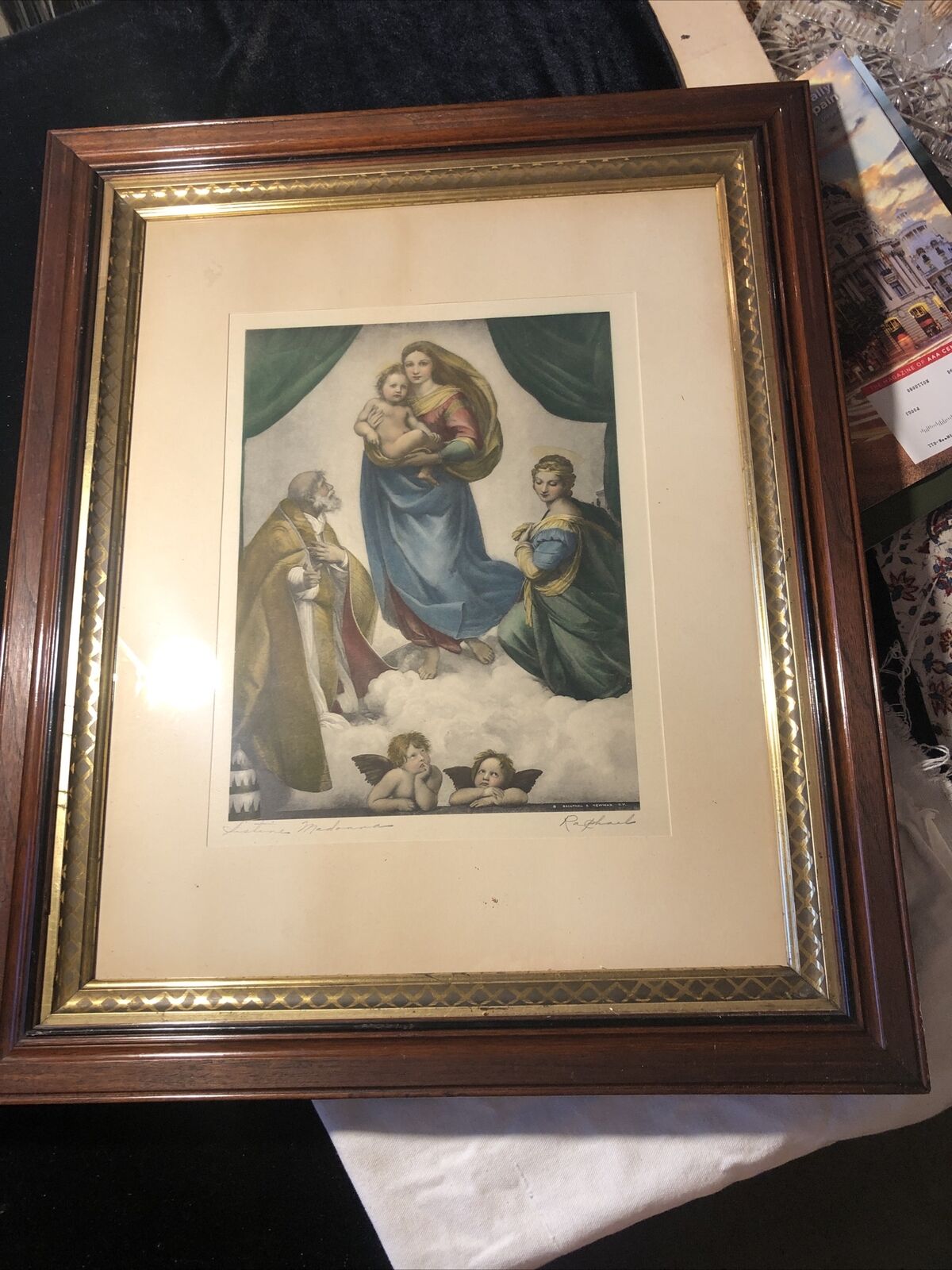 Vintage Sistine Madonna By Raphael Virgin Mary Baby Jesus Religious 19” X 23”