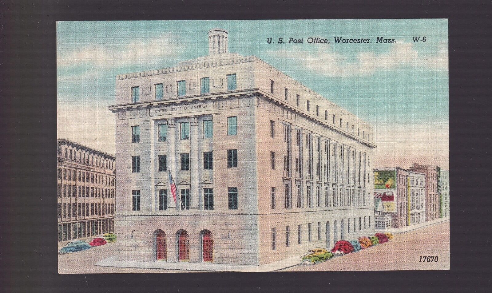VTG Postcard Linen 1930-45, Worcester Massachusetts, Post Office w-5
