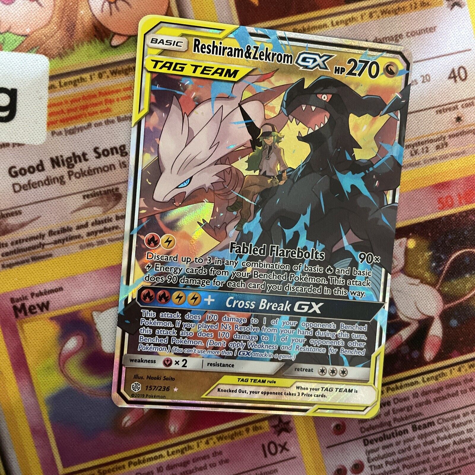 Pokemon Card Reshiram & Zekrom GX 157/236 Cosmic Eclipse NM
