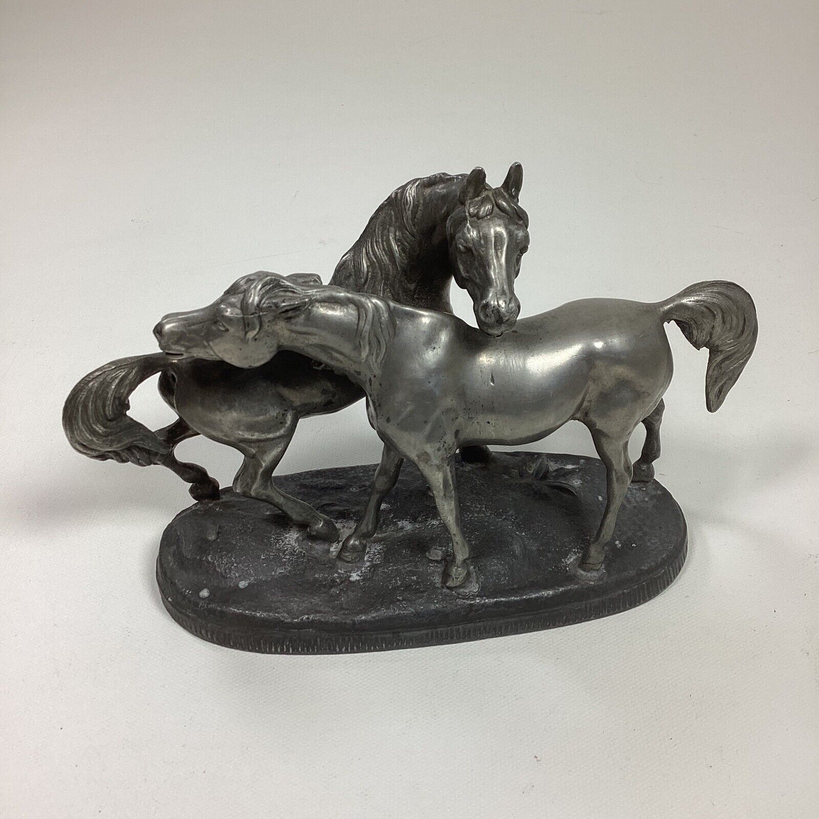 Vintage Antique Cast Metal Two Horse Figure Statue Art No Markings