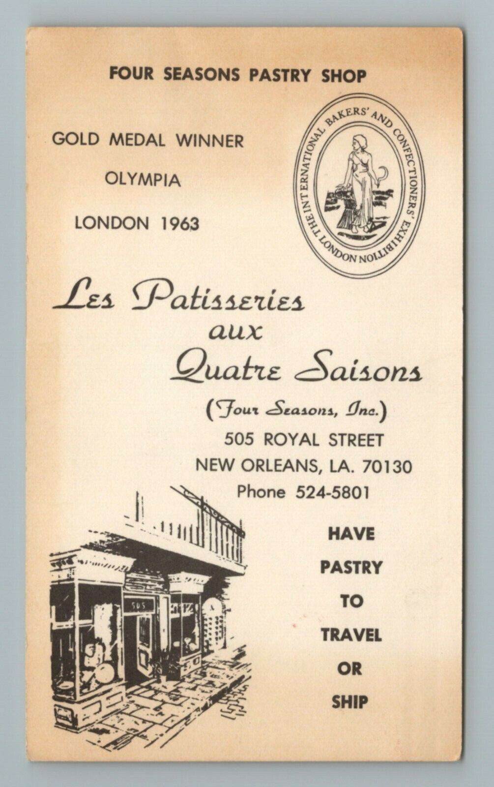 c.1960s Four Seasons Pastry Shop Le Patisseries aux Quatre Saisons Postcard