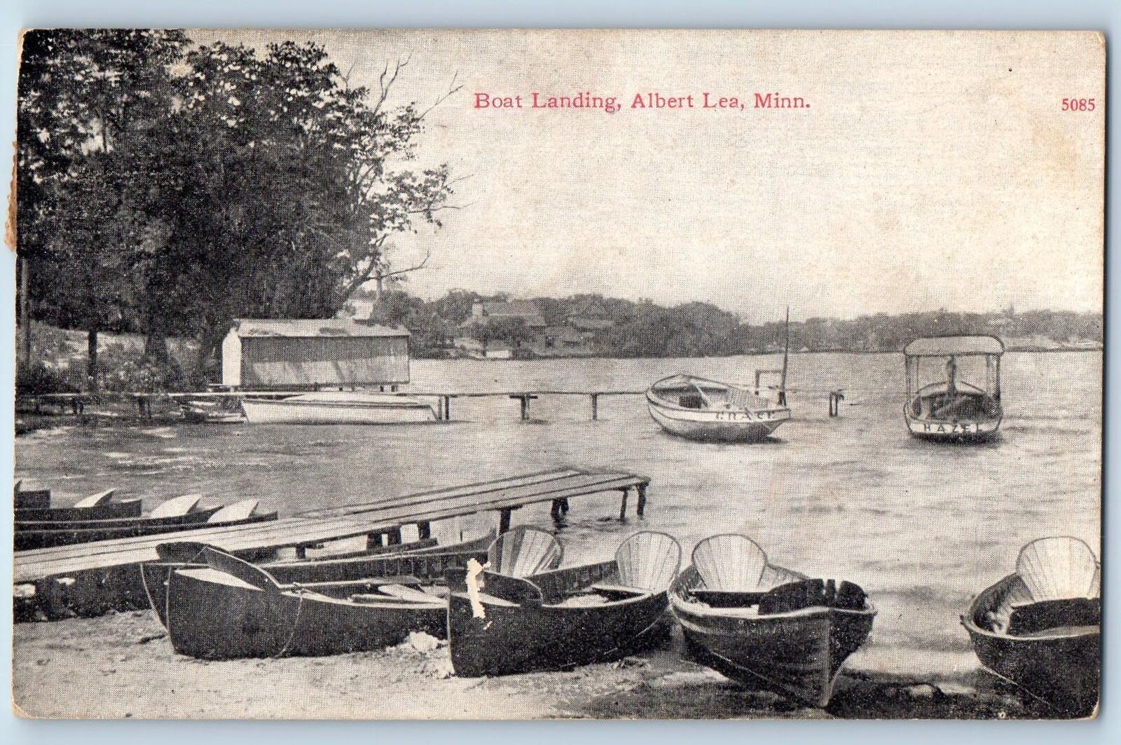 1912 Boat Landing Rustic Bridges Tourists Boating Albert Lea Minnesota Postcard