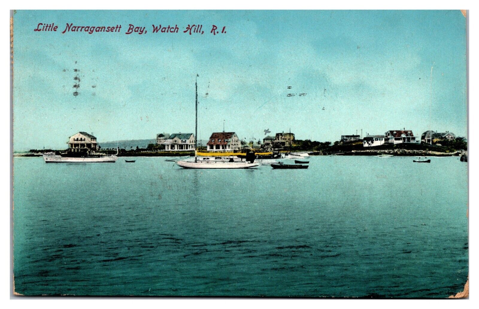 1912 Little Narragansett Bay, Watch Hill, Boats, RI Postcard