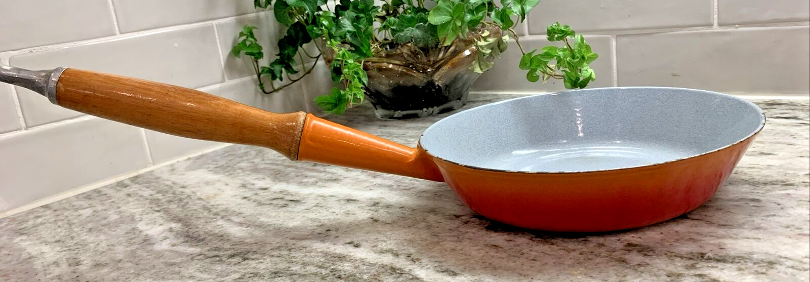 Vintage Le Creuset #20 Fry Pan Flame Orange Cast Iron Enamel 8”