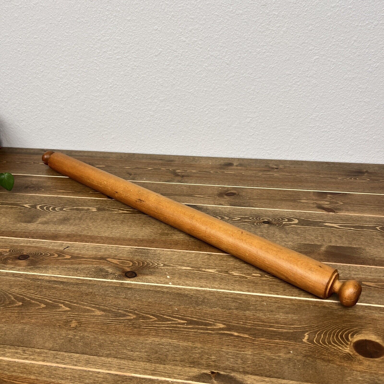 Vintage Solid Wood One Piece 35” Rolling Pin Rustic Farmhouse Kitchen Primitive