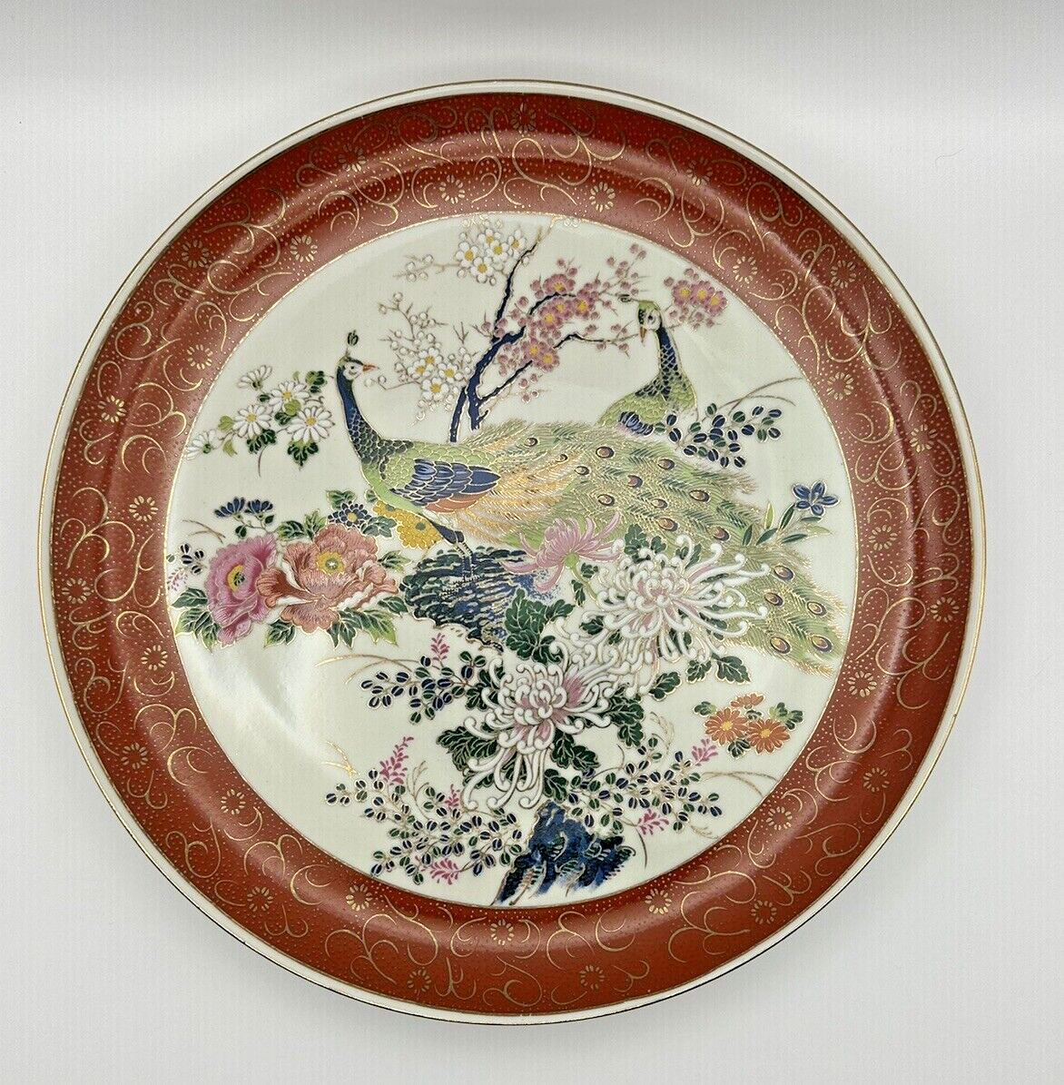 Satsuma Peacock Floral Porcelain Decorative Plate 10.5\