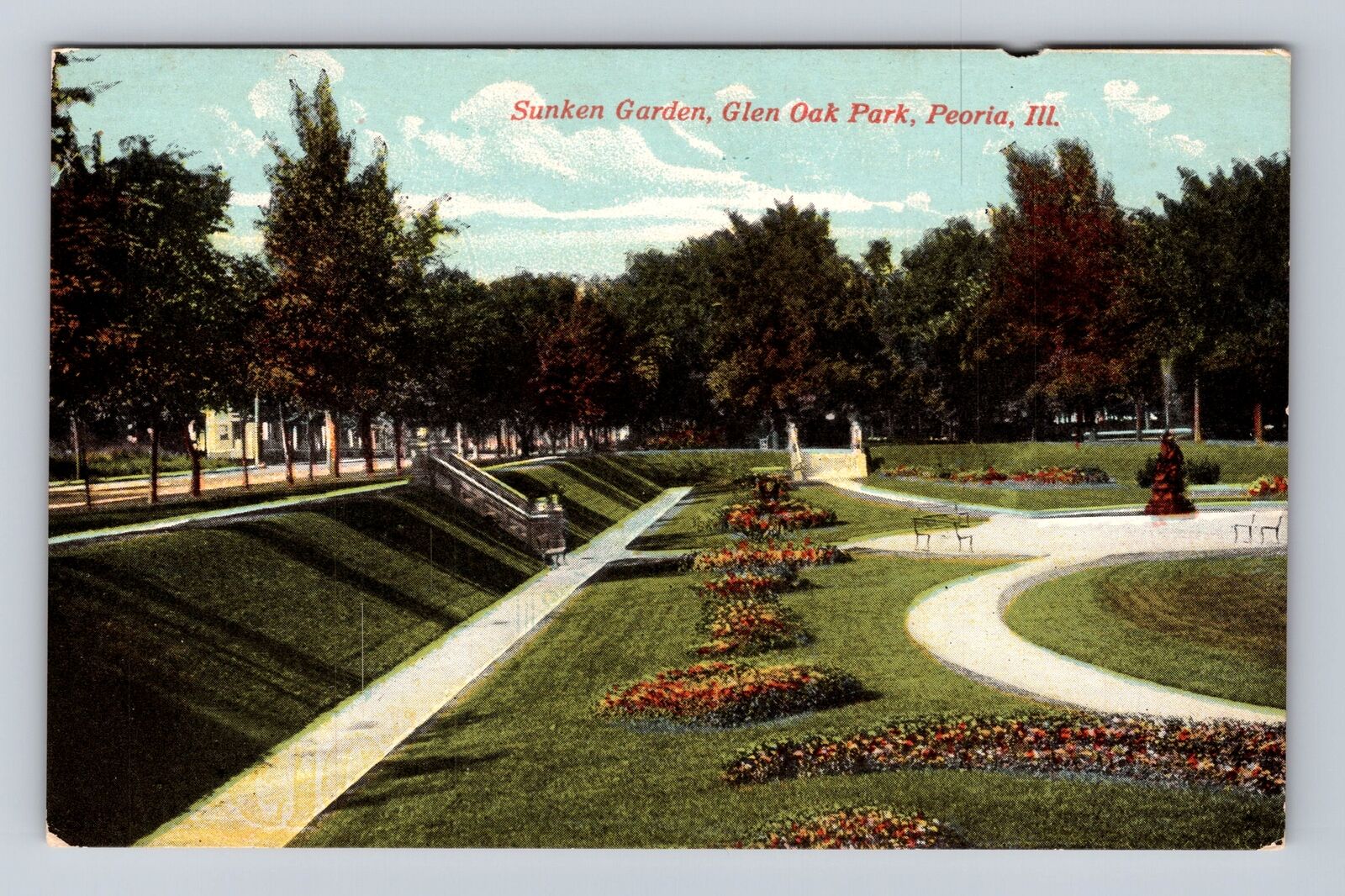 Peoria IL-Illinois, Sunken Garden, Glen Oak Park, Antique, Vintage Postcard