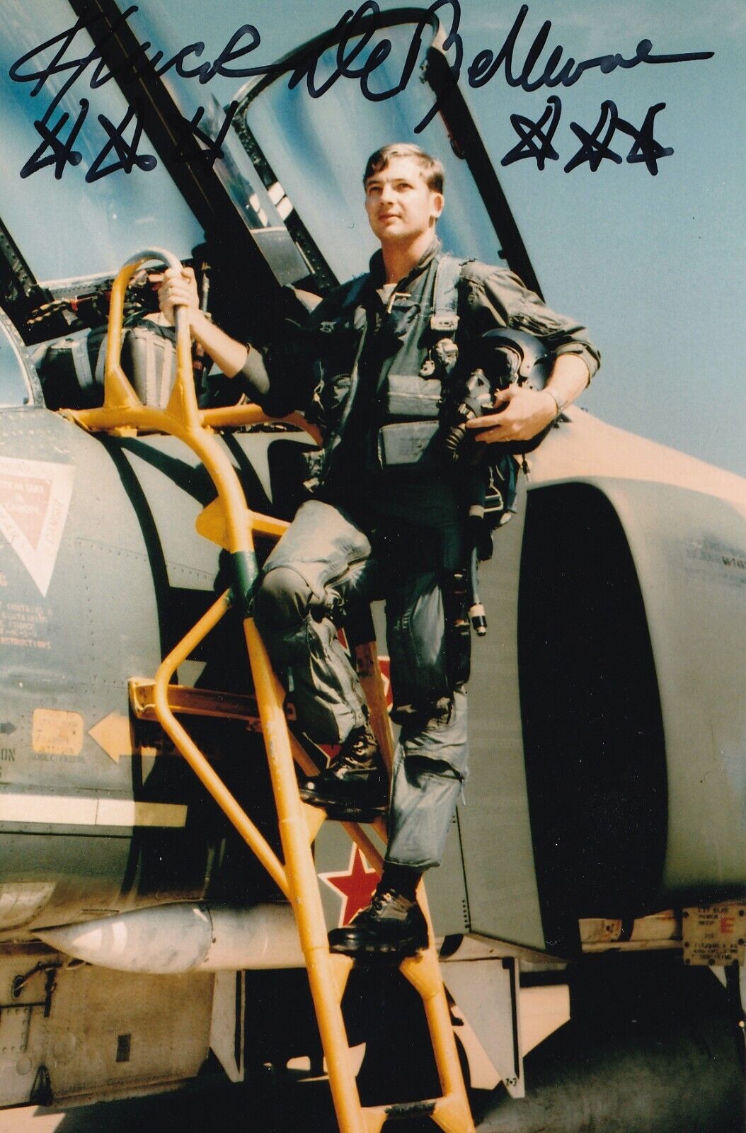 Vietnam TOP ACE PILOT Col. Chuck Devellevue 6 Kills SIGNED 4x6 PHOTO AUTOGRAPHED