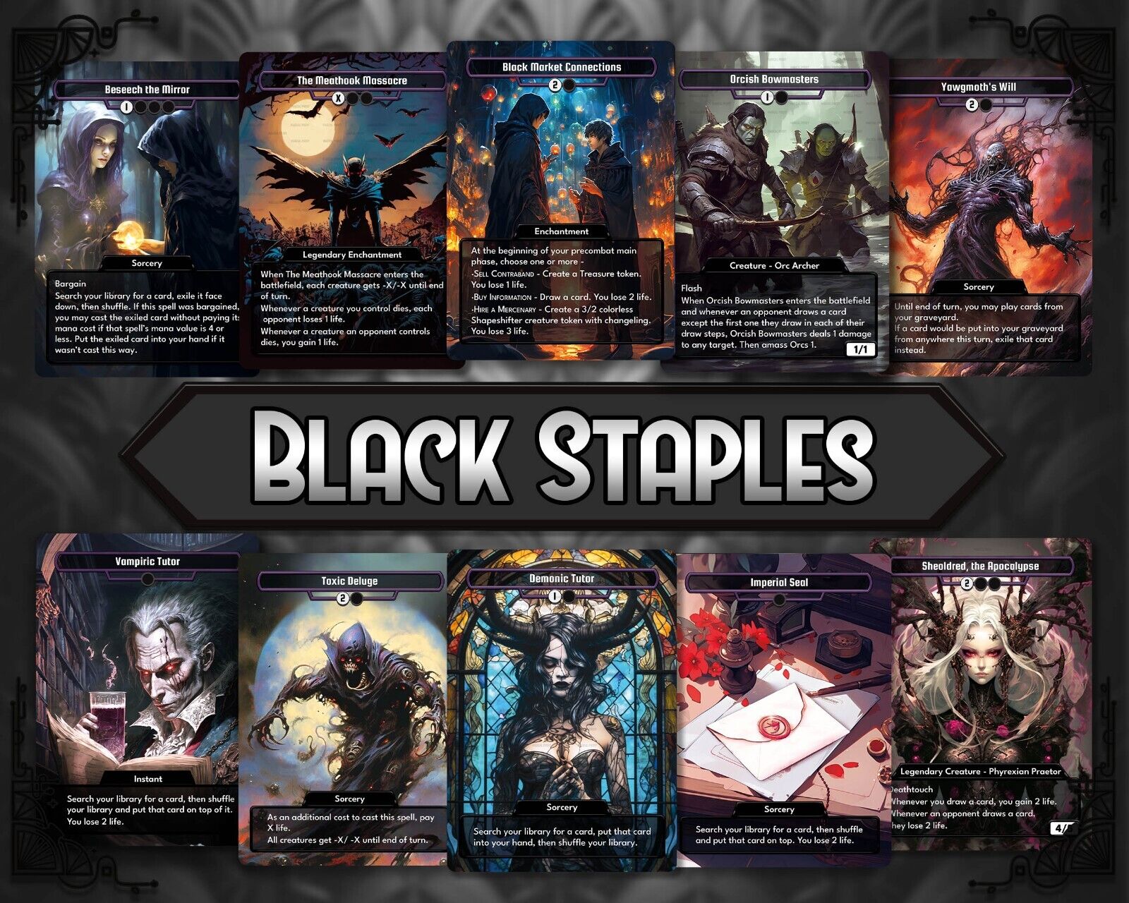 x10 Black Top Cards - High Quality Altered Art Custom Cards