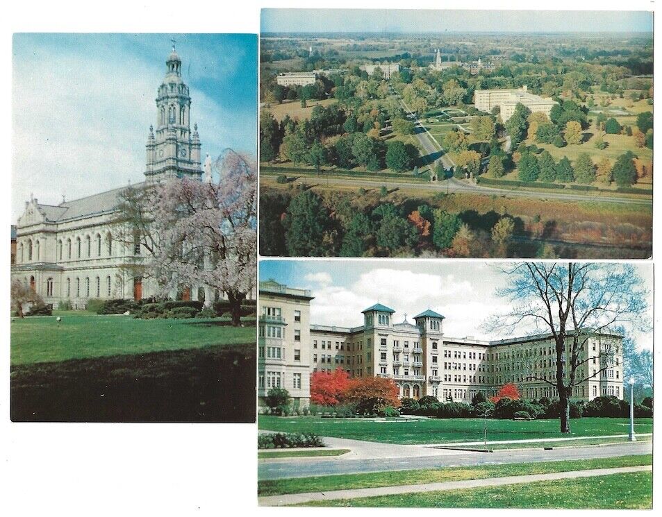 Saint Mary of Woods College, Indiana lot of 3 c1955 aerial, Church, LeFer Hall