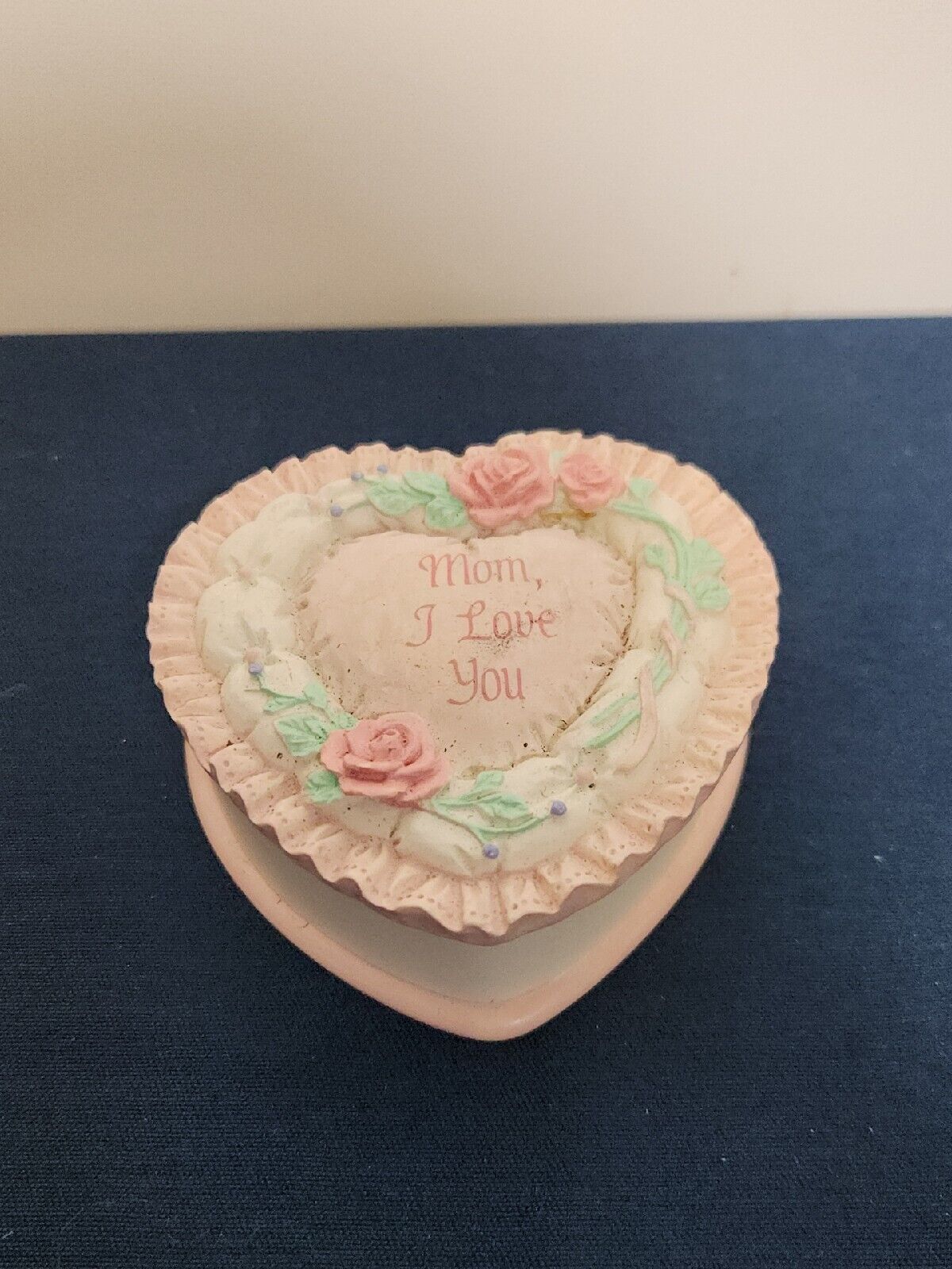 Ceramic Trinket Box Heart shaped Roses Mom, I Love You valentines gift