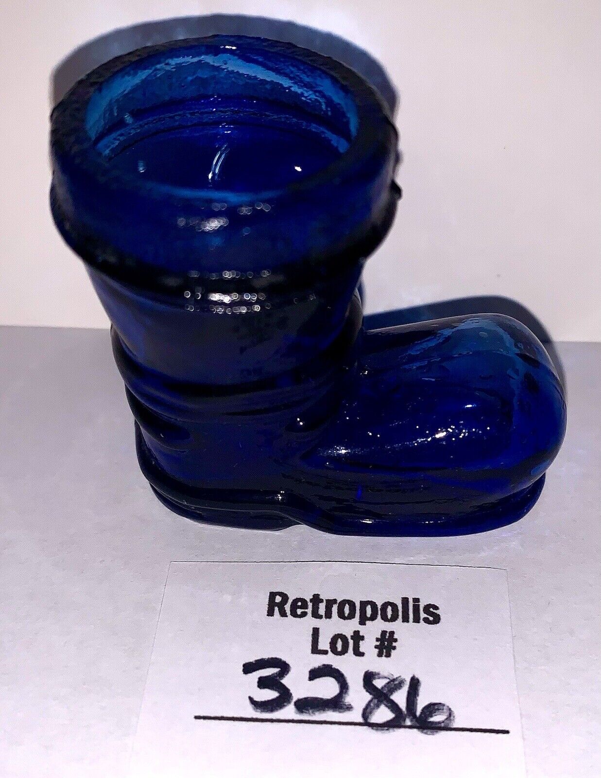 VTG Cobalt Blue Glass Boot Toothpick Holder
