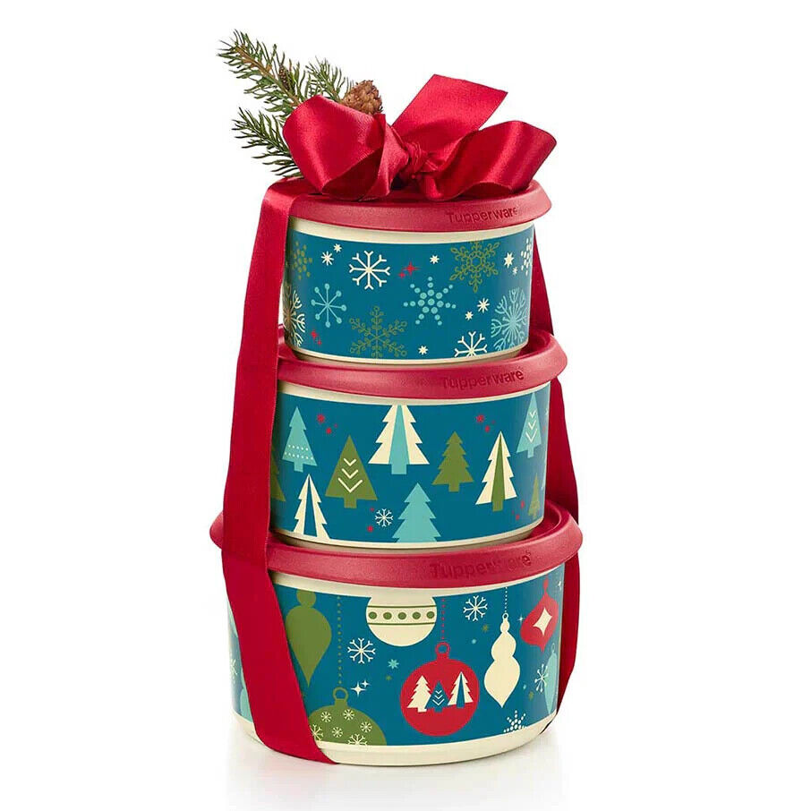 Tupperware New Christmas Stacking Canisters Set Of 3