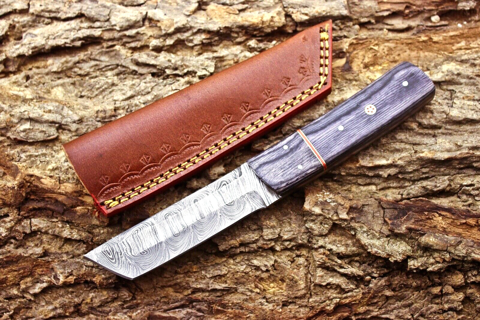 CUSTOM HAND FORGED DAMASCUS STEEL TANTO POINT HUNTING KNIFE BEAUTIFUL  HANDLE