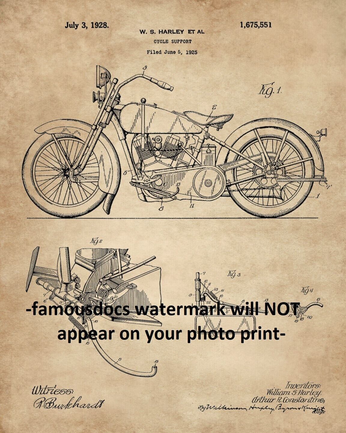8x10 1925 Harley Davidson Motorcycle PHOTO Poster PATENT Design Print Art