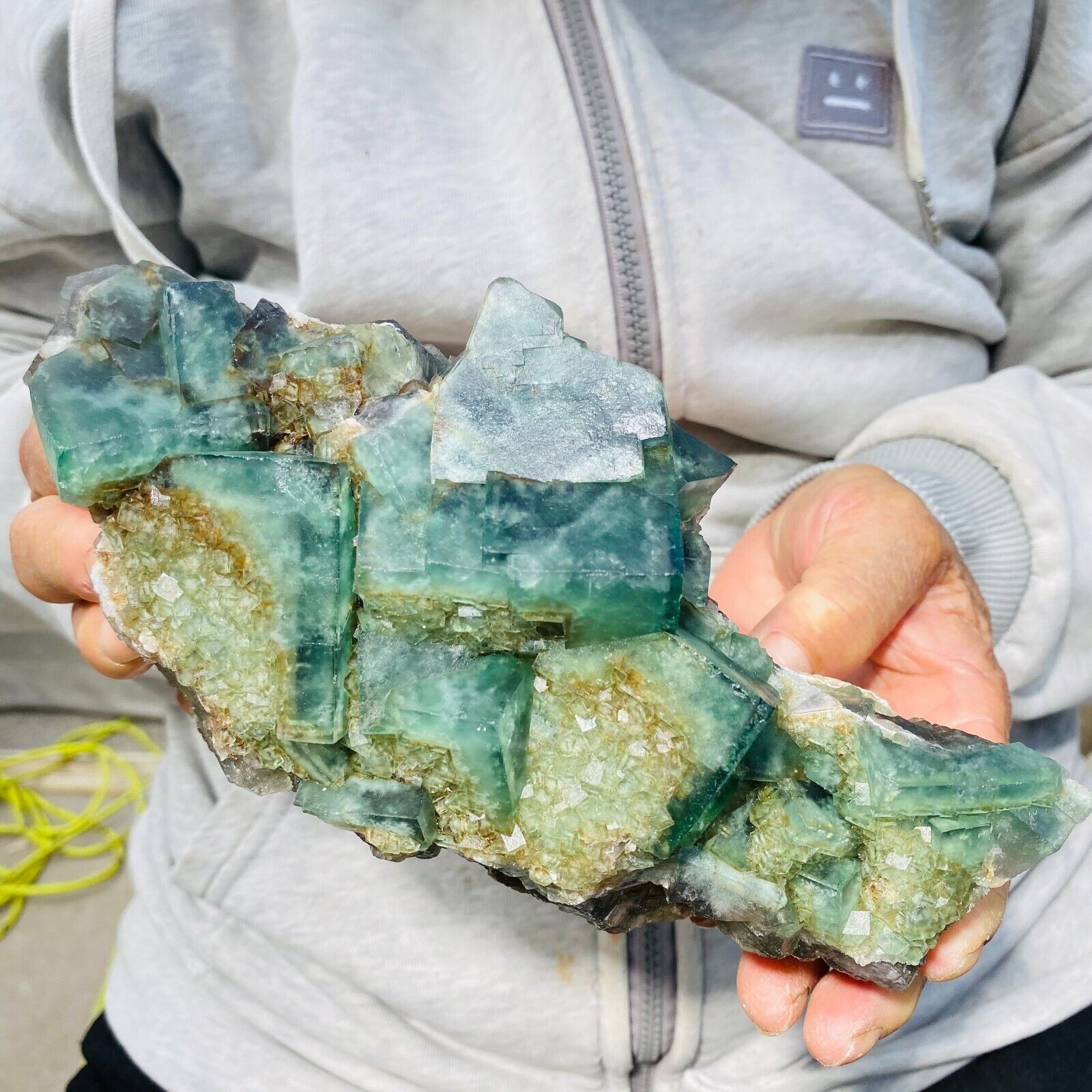 1690g Large Natural Clear Green Fluorite Cubic Crystal Rough Healing Specimen