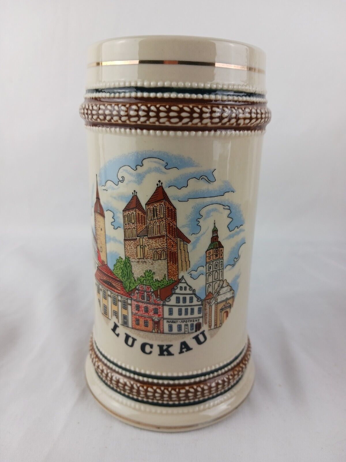 Vintage GERMAN BEER Mug Scene of Old Germany Luckau