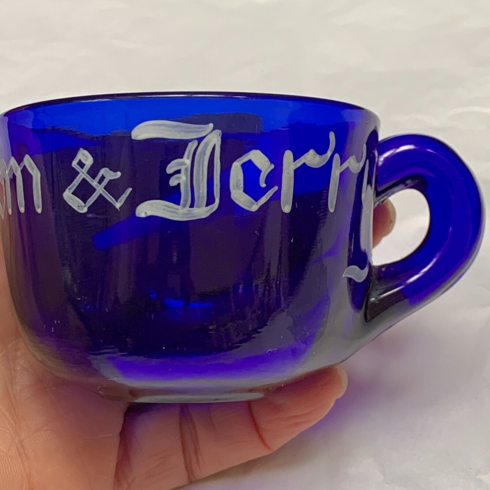 RARE 1 Tom & Jerry Blue Glass Punch Cup Mug Mid Century Modern MCM VTG