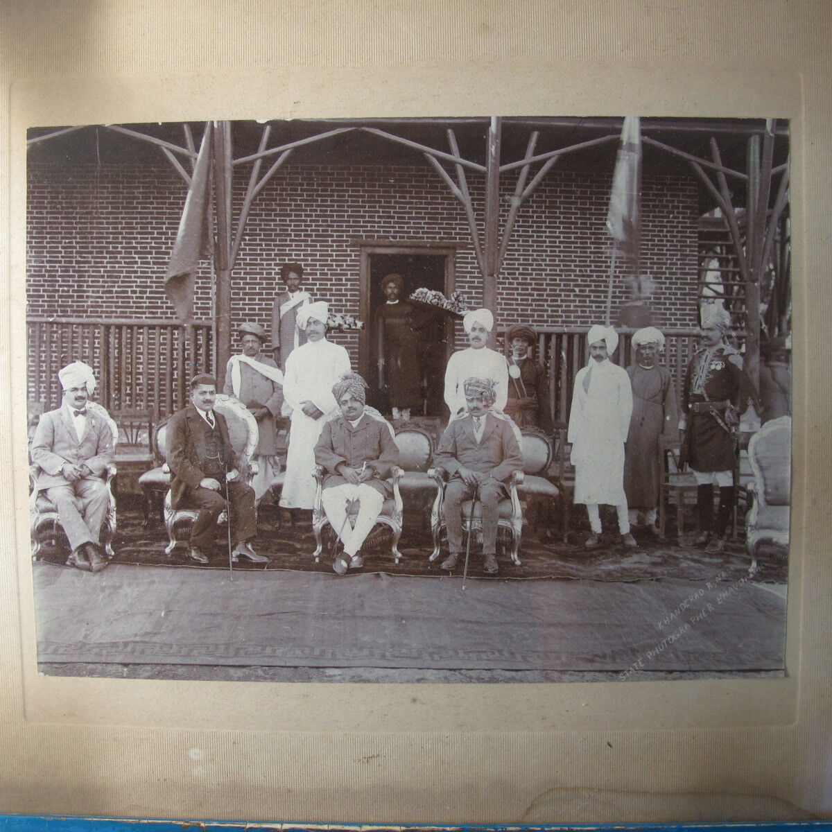 c.1900 - 05 ROYAL INDIA MAHARAJA BHAVNAGAR GROUP PHOTO GOHIL DYNASTY 12 PEOPLE