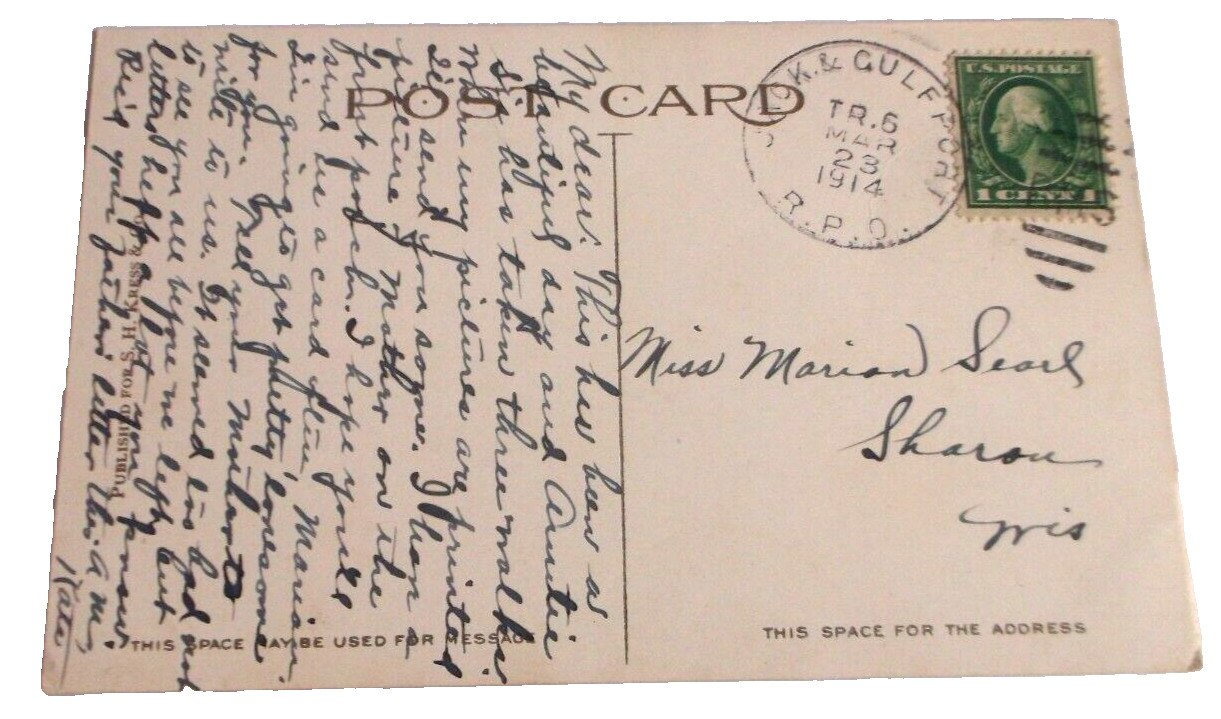 1914 ILLINOIS CENTRAL G&SI JACKSON & GULFPORT TRAIN #6 RPO HANDLED POST CARD