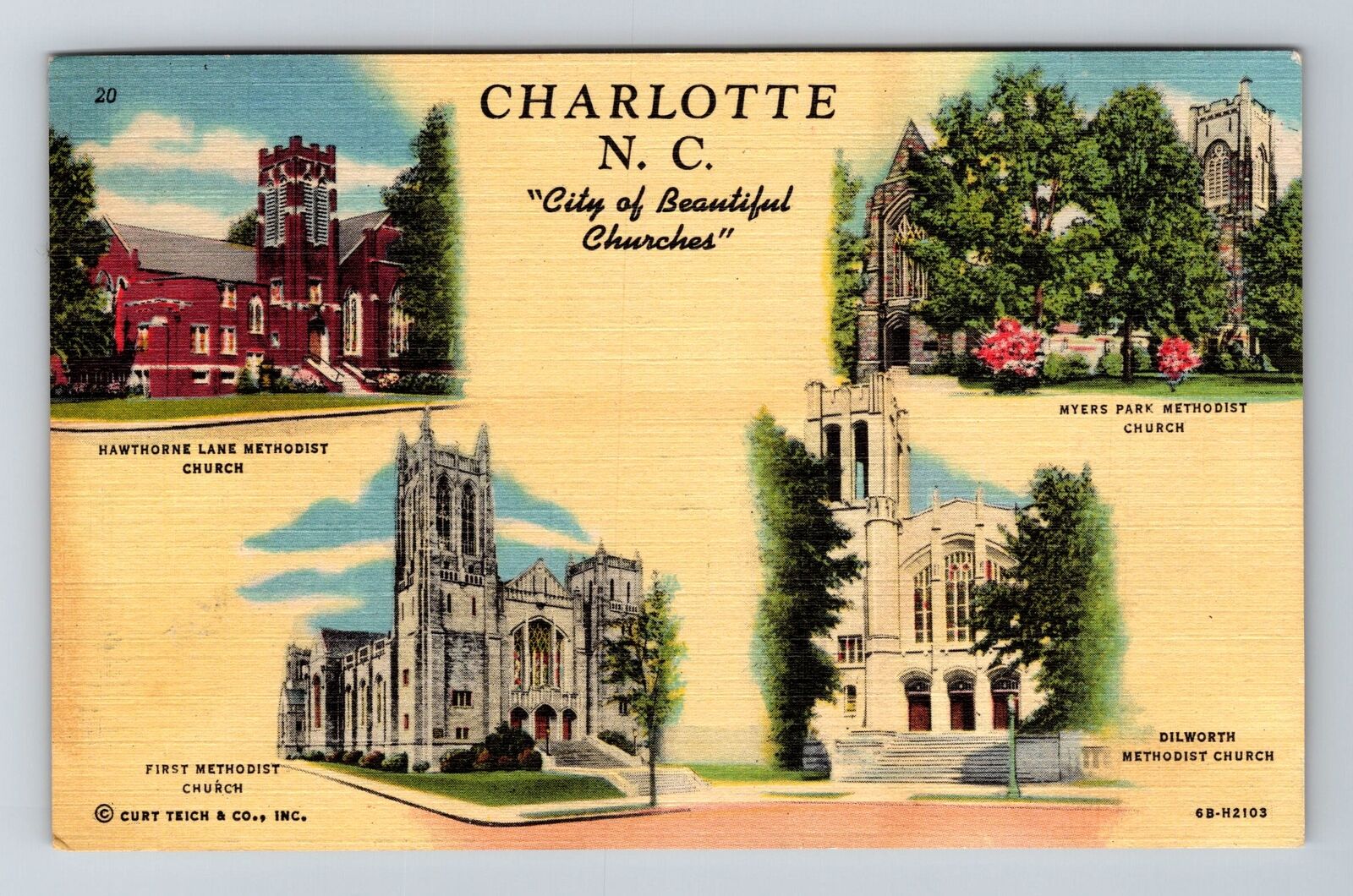Charlotte NC-North Carolina, Montage Of Beautiful Churches Vintage Postcard