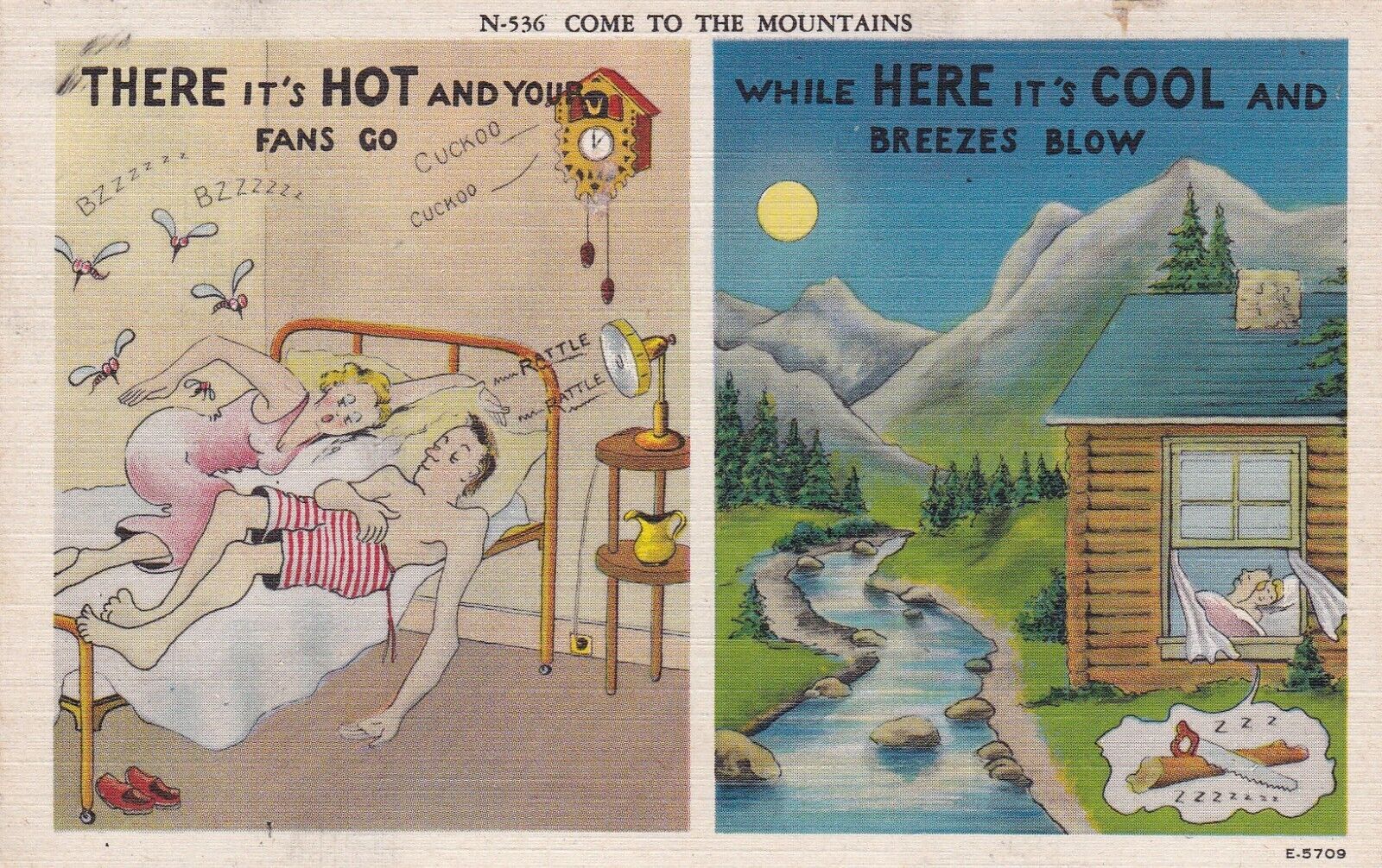 Come to the Mountains Comic Postcard 1950\'s