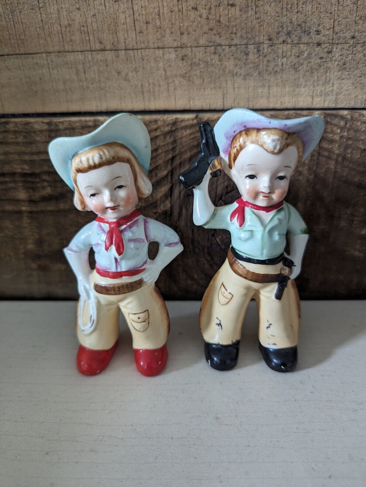 Vintage Napco Cowboy Cowgirl Western Couple Salt and Pepper Shakers MCM