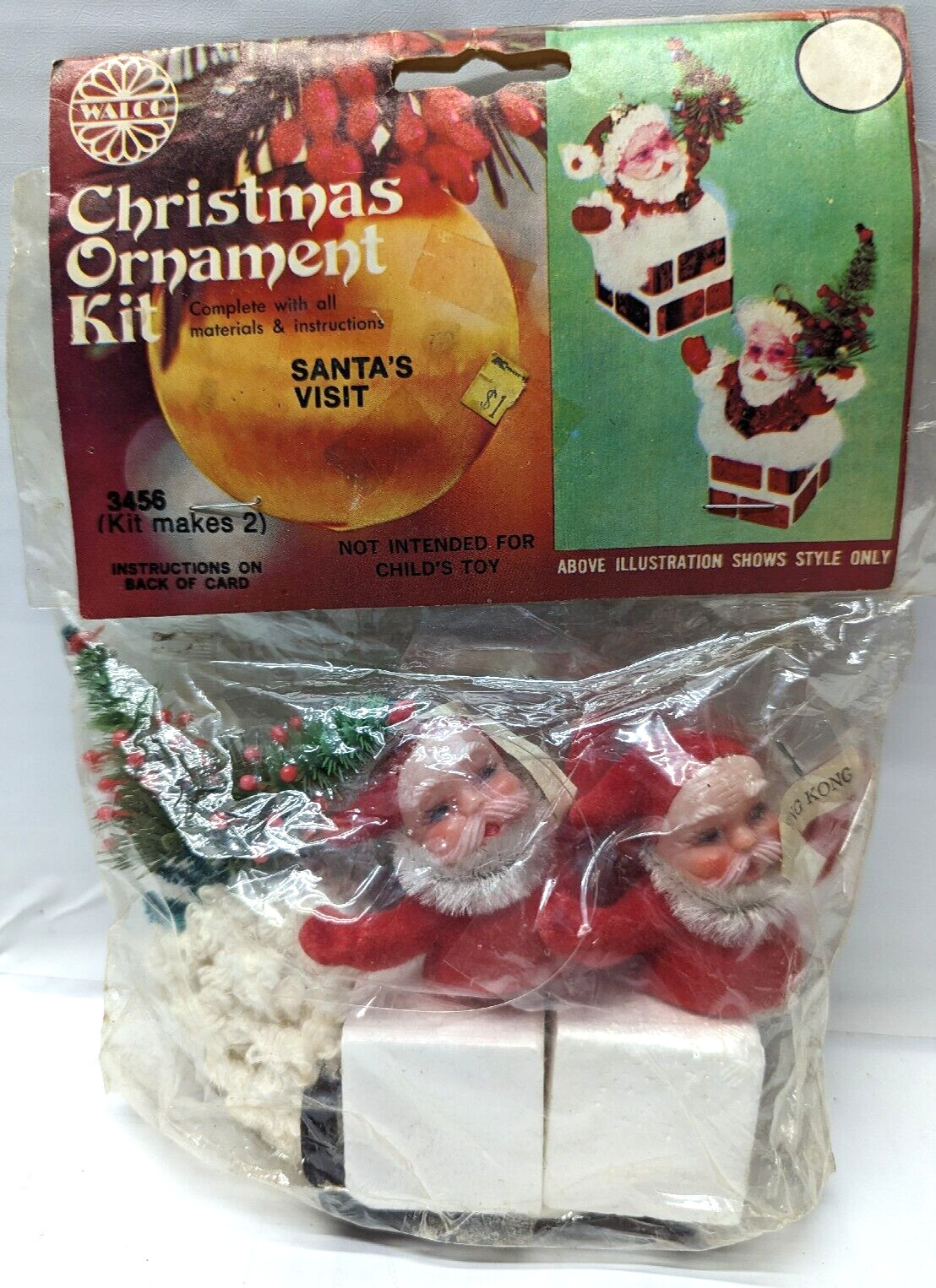 WALCO Christmas Ornament Kit Santa\'s Visit, Makes 2, NOS (1977)