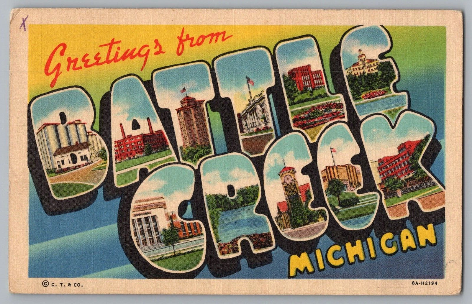 Postcard Greetings From Battle Creek, Michigan, Large Letter