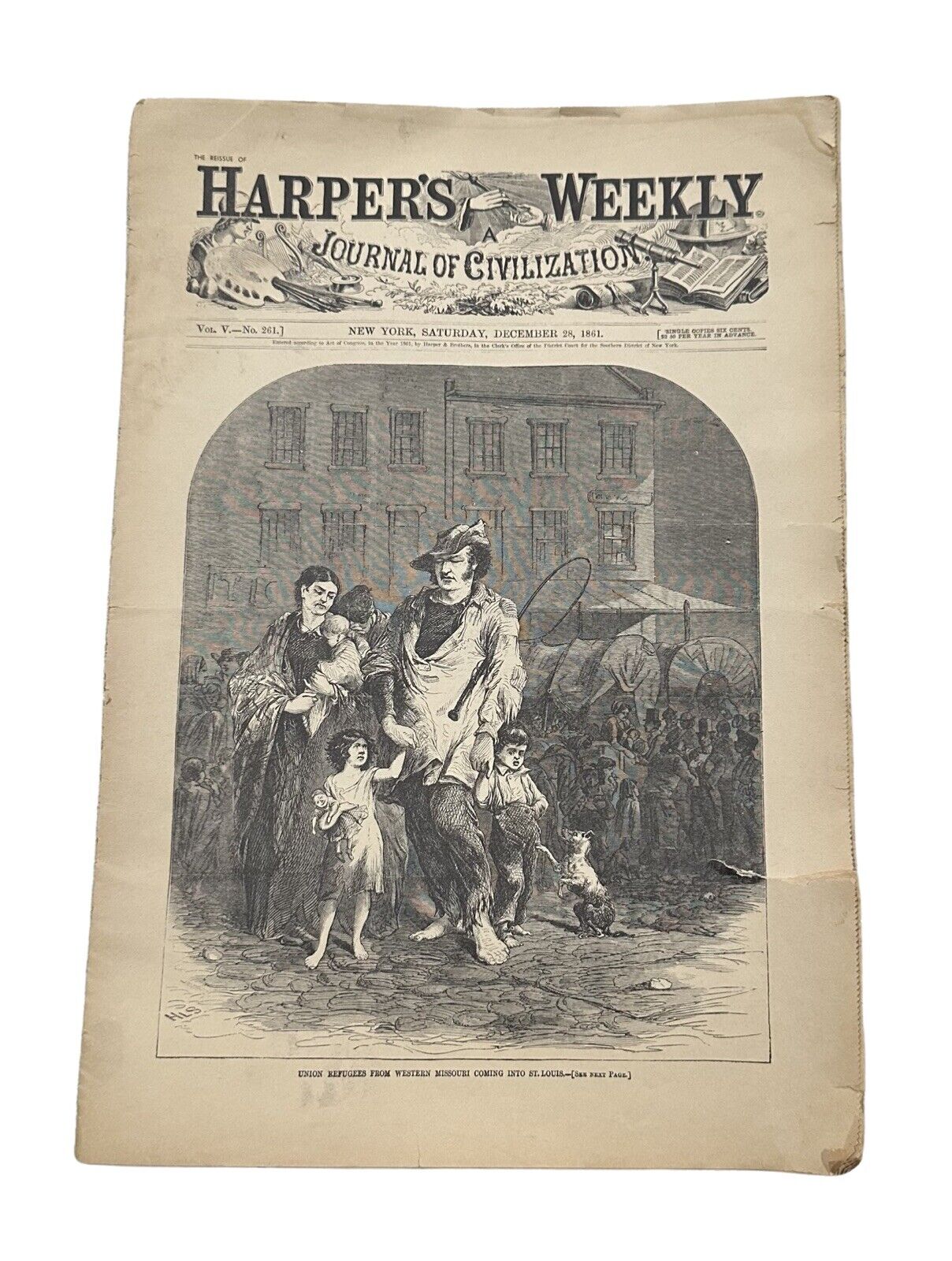 HARPERS WEEKLY ReIssue, CIVIL WAR In December 28, 1861 Union Refugees Missouri