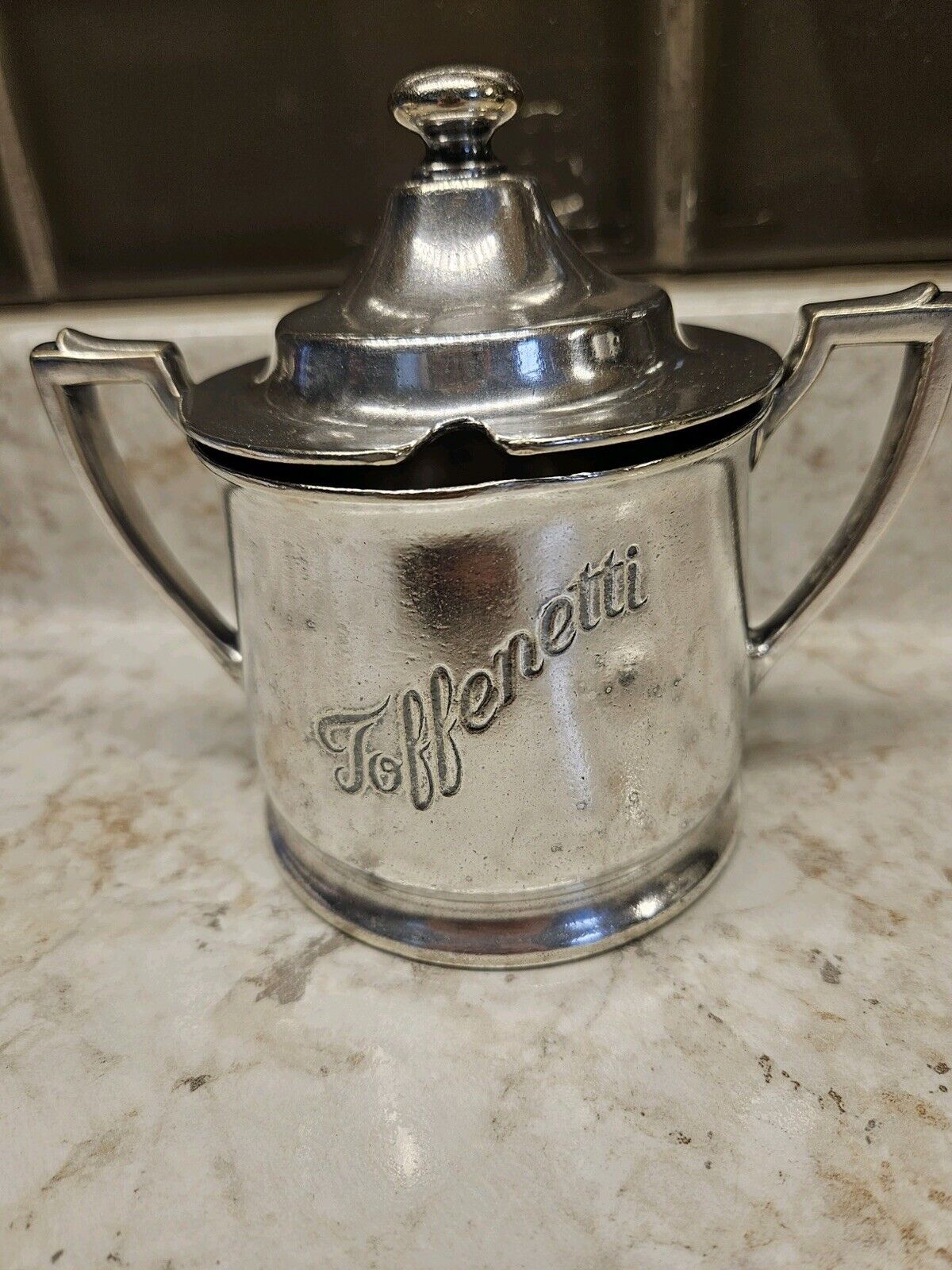 Vintage 1930’s Chicago Toffenetty Restaurant Silver Plate Hinged Lid Sugar Bowl