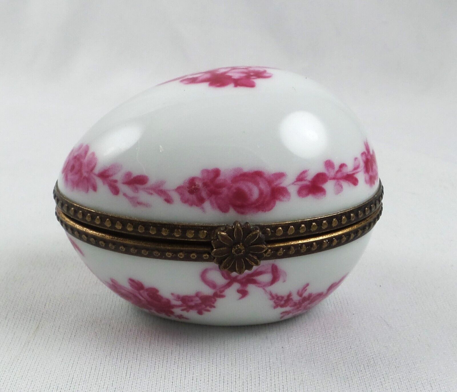 Vintage Ancienne Manufacture Royale Limoges Pink Floral Egg Hinged Trinket Box