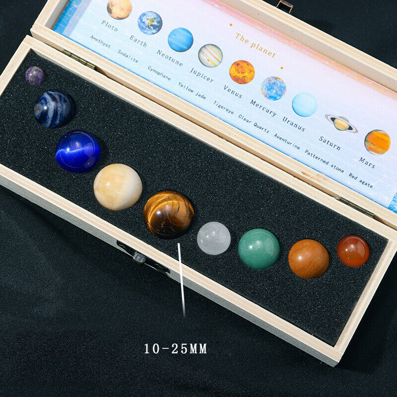 1 Set 10-25mm Solar System 9 Planets Natural Crystal Balls Gemstones With Case