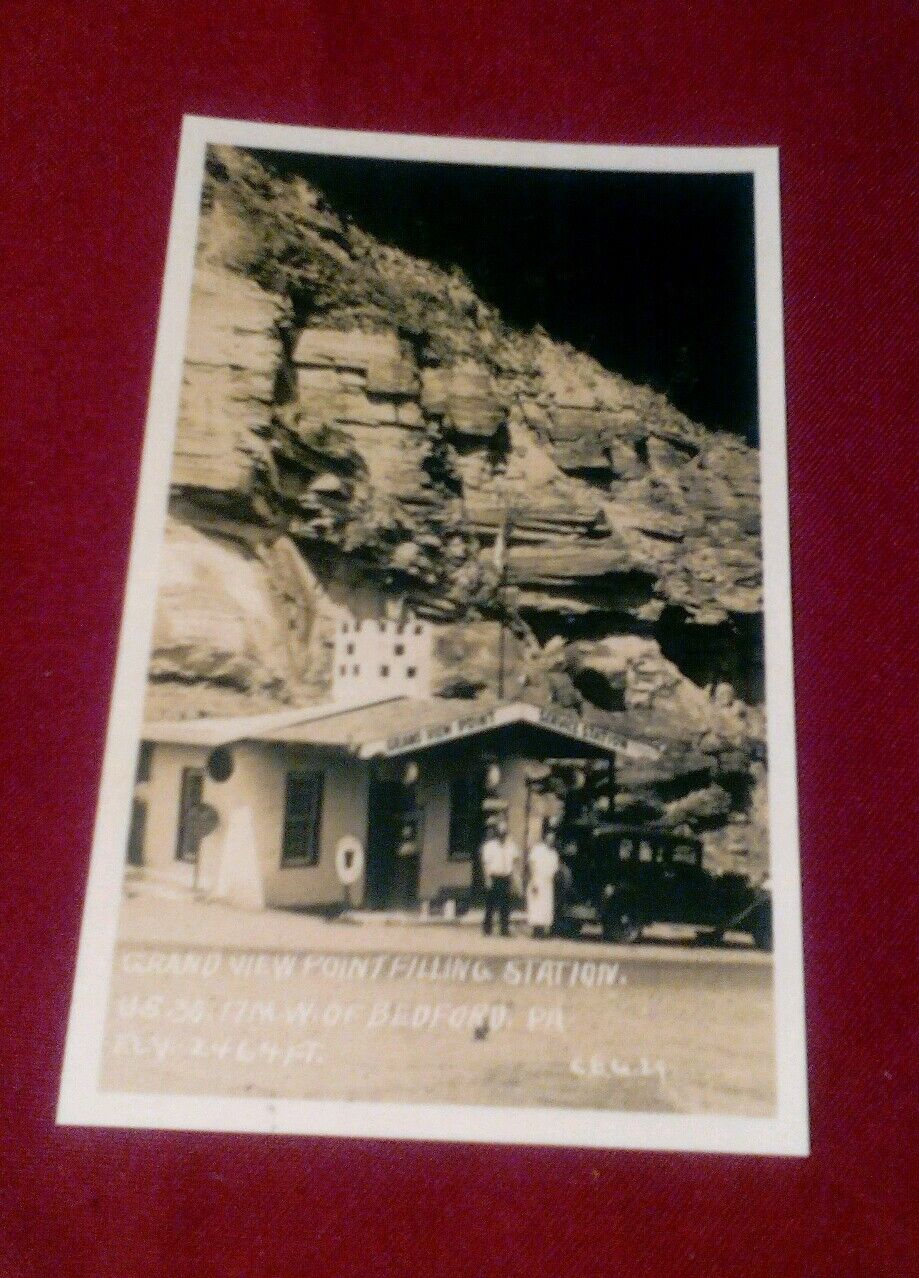 1929 Grand View Point Pre-ship Hotel Gas Station Lincoln Highway Postcard Repo
