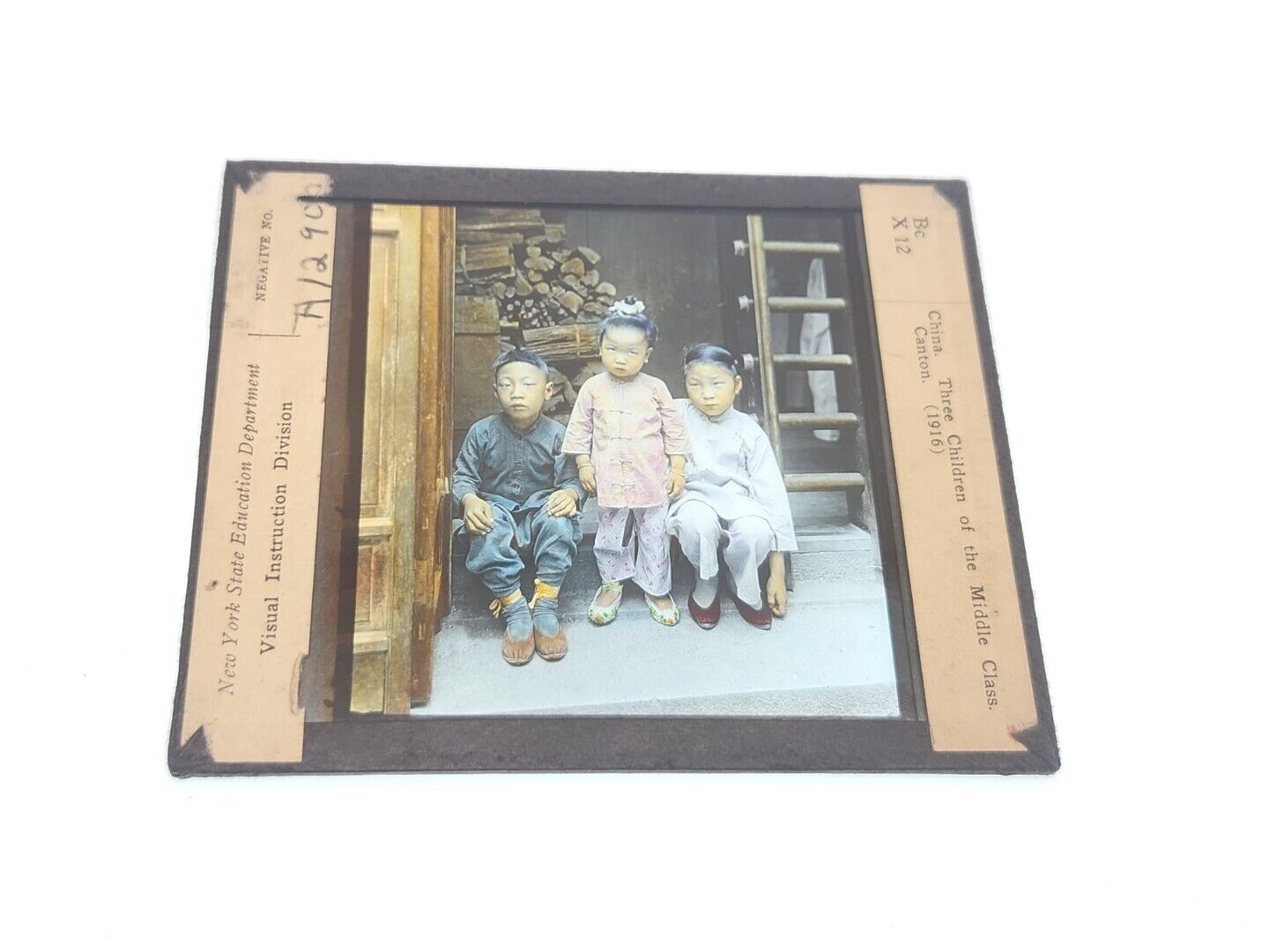 Three Children of Middle Class Canton China - Magic Lantern Glass Slide 1916