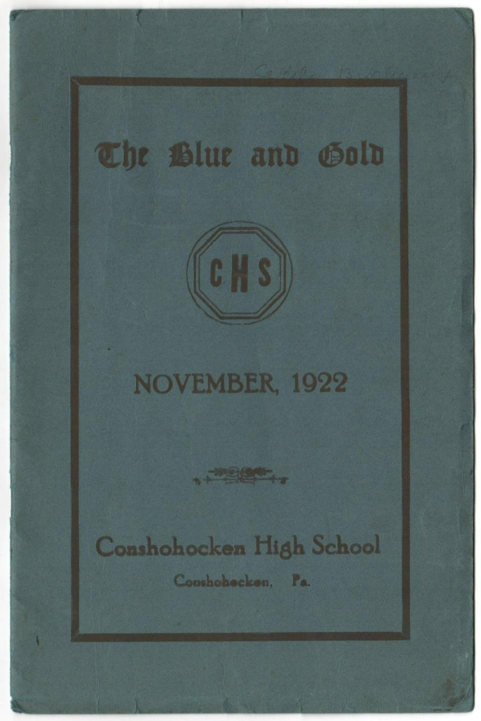 Nov 1922 Blue and Gold student magazine Conshohocken PA High School