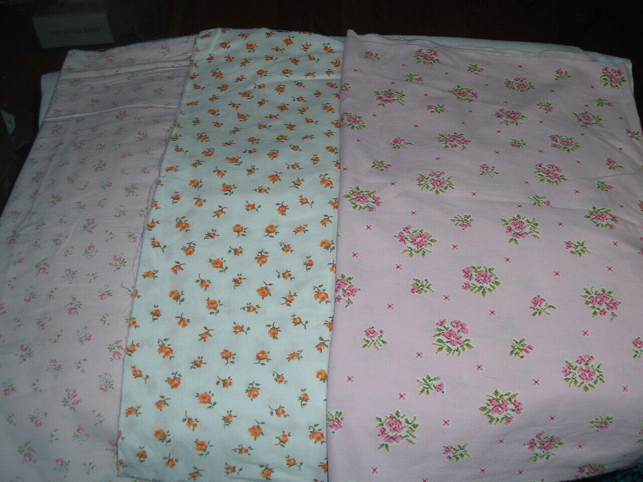 3 Vtg Lot 60s Romantic Cottage Pink Yellow Roses Doll Sew 1+ Yds Fabric #PB15