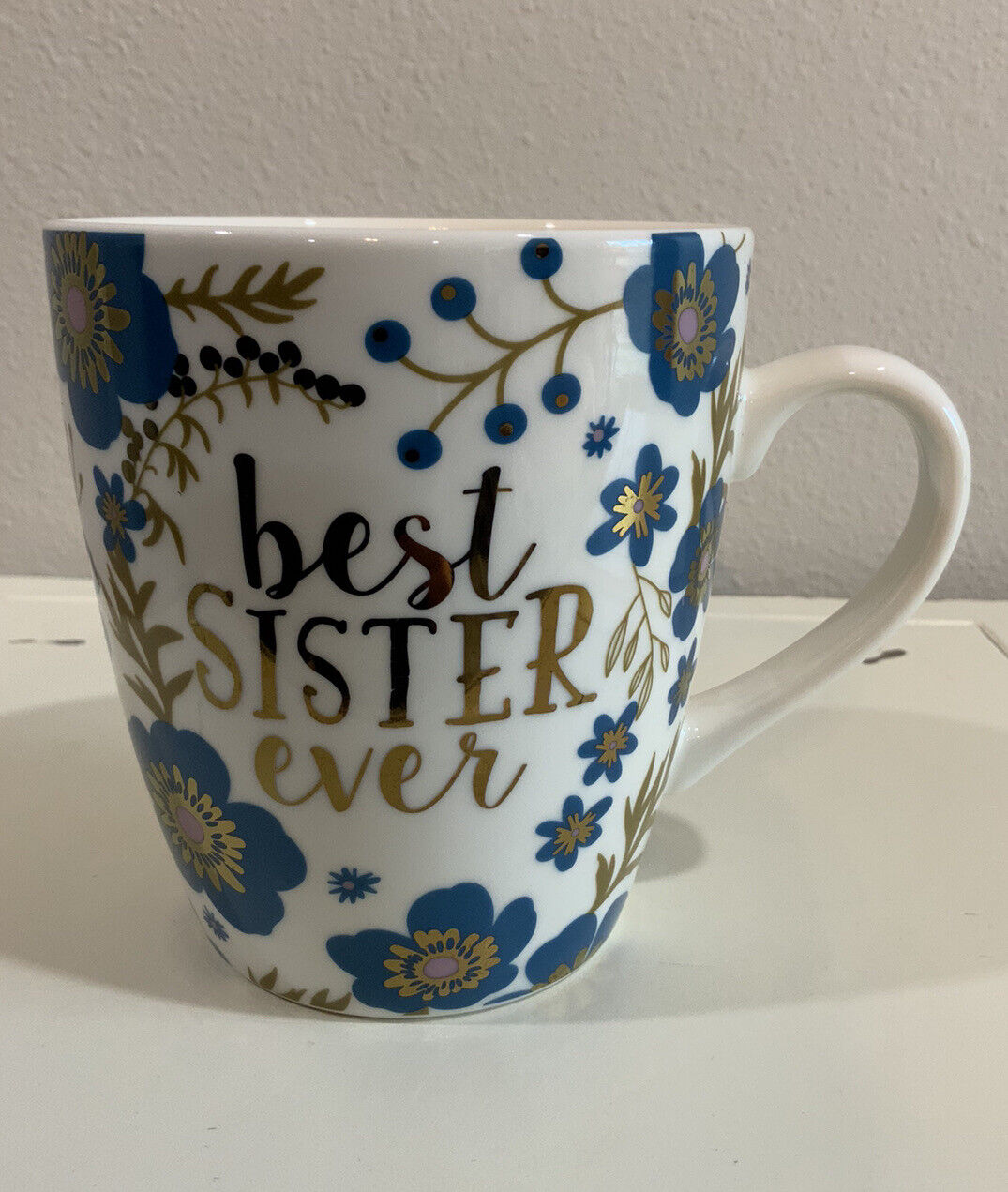 Threshold Porcelain XLG 24 Oz BEST SISTER EVER Coffee  Cup Tea Mug  Flowers Gift