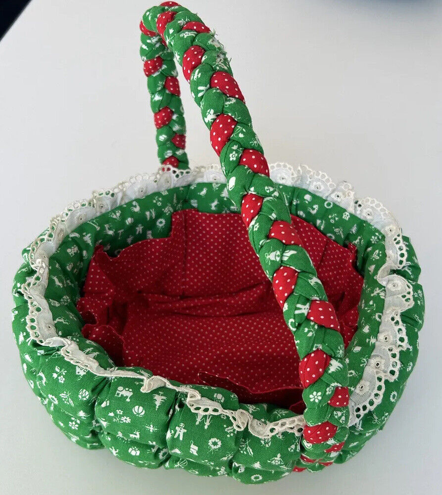 Vintage Handmade Red and Green Soft Basket Quilted Christmas Braided Strap 