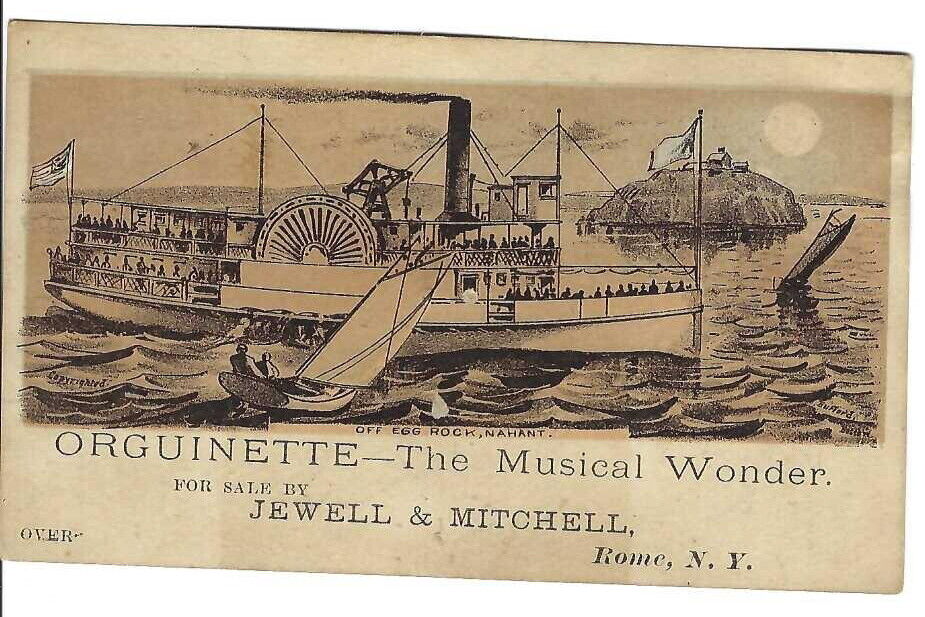 AI-257 NY Rome Jewell Mitchell Orguinette Paddle Wheel Boat Victorian Trade Card