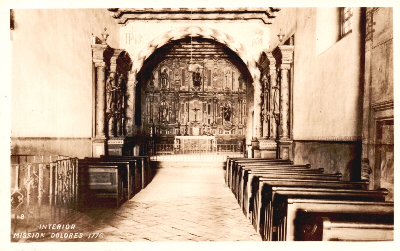 Vintage Postcard Real Photo Interior Mission Dolores Church Religious RPPC