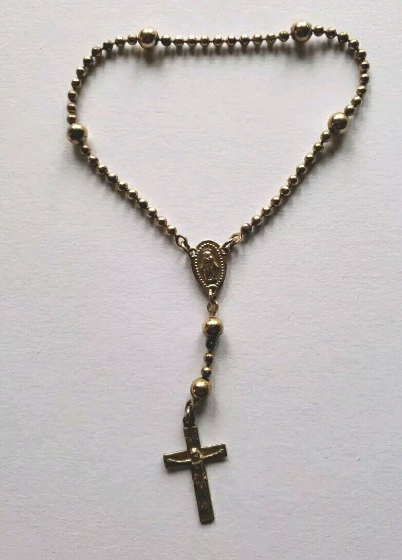 Vtg WWII Nurses Pull Chain Metal Beads Rosary Mary Miraculous Medal Crucifix 